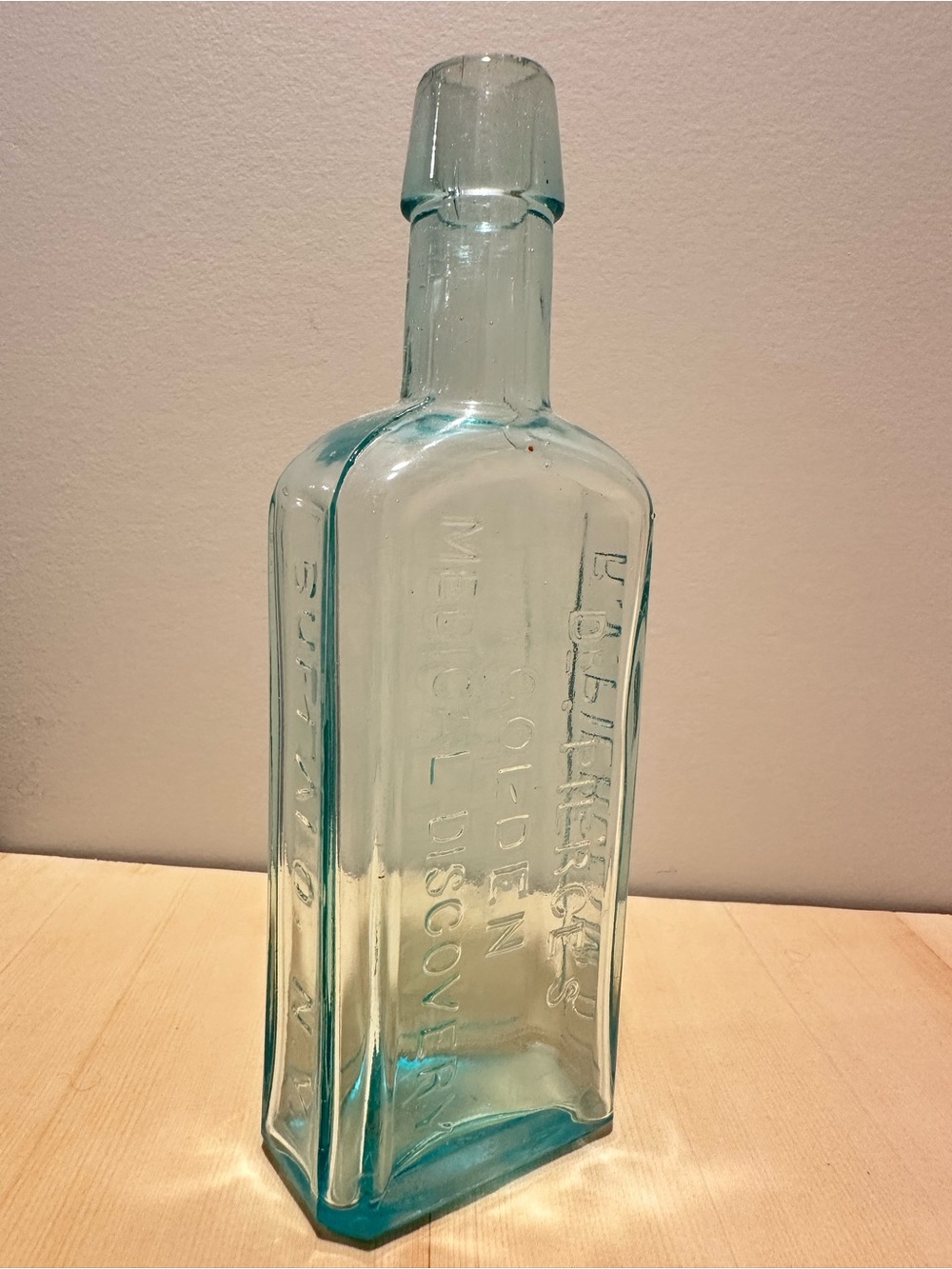 Antique 1880s R.V. Pierce M.D. Aqua Glass Medicine Bottle – Hand Blown